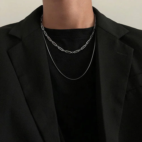 2023 Trendy Stainless Stee Double Layer Chain Necklace Simple Minimalist Punk Necklace for Women Men Goth Grunge Emo Y2K Jewelry