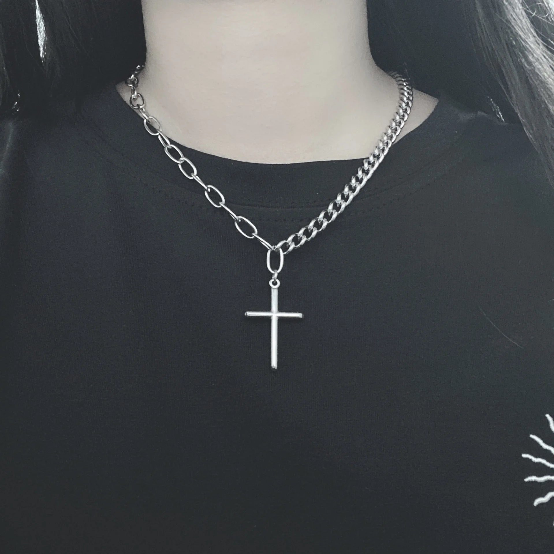 Multi-Layer Long Chain Necklace Punk Cross Pendant Necklace for Women Men Metal Chains Hip Hop Goth Jewelry Gifts Цепочка
