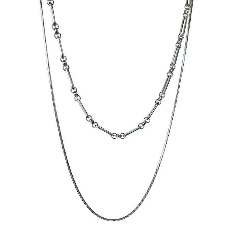 2023 Trendy Stainless Stee Double Layer Chain Necklace Simple Minimalist Punk Necklace for Women Men Goth Grunge Emo Y2K Jewelry