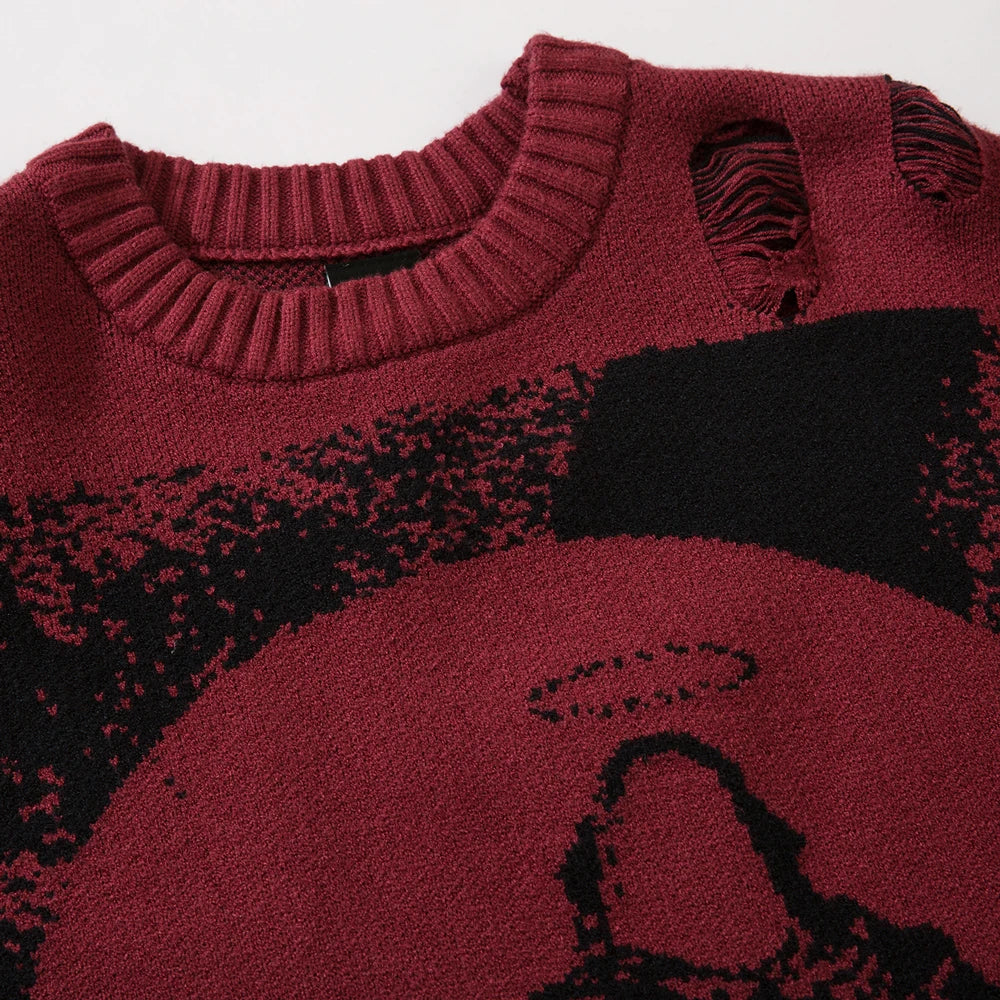 With Necklace Ripped Oversized Sweaters Frayed Knitted Black Goth Men Y2K Grunge Women Vintage Sweater Harajuku Tops Pullovers