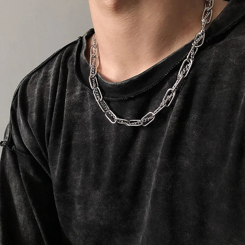 2023 Trendy Stainless Stee Double Layer Chain Necklace Simple Minimalist Punk Necklace for Women Men Goth Grunge Emo Y2K Jewelry