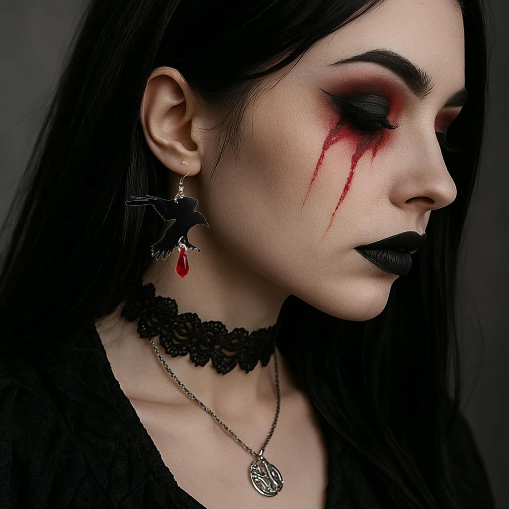Gothic Raven Earrings Halloween Crow Earrings