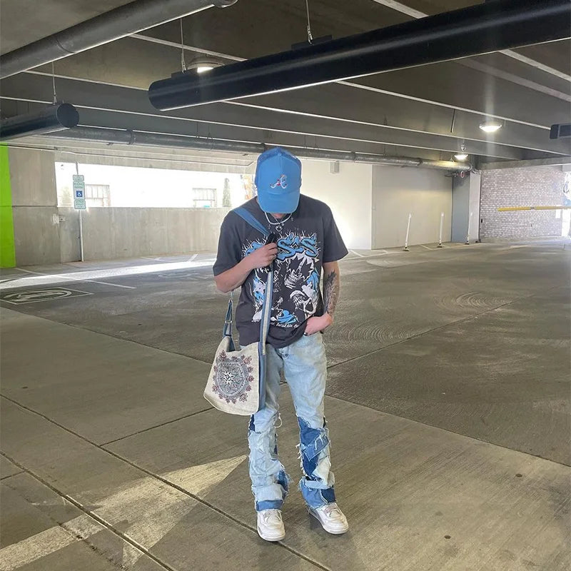 Men Tshirt Oversized Cotton Skulls Tees Y2K Tops Streetwear Goth Korean Fashion Short Sleeve Harajuku Graphic Aesthetic Clothing