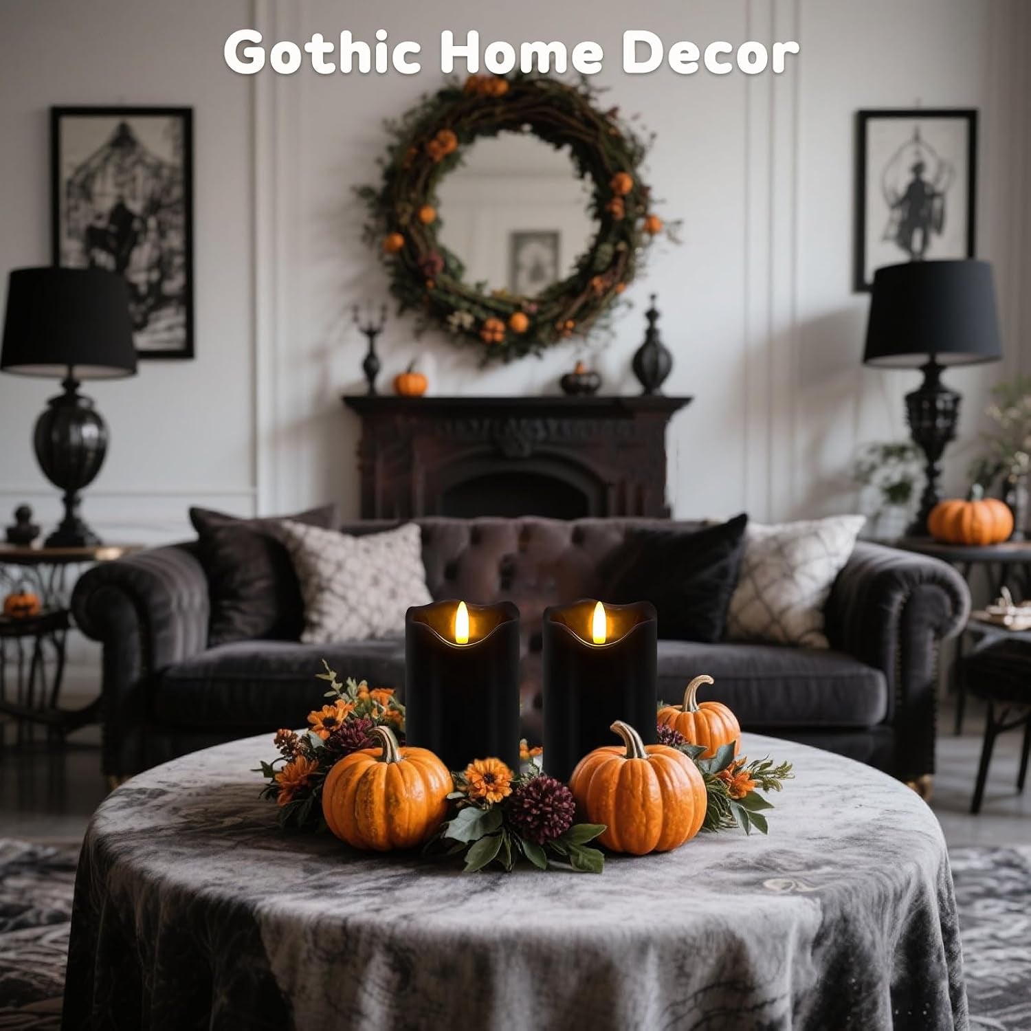 Black Flameless Candles Set of 2 Gothic Decor