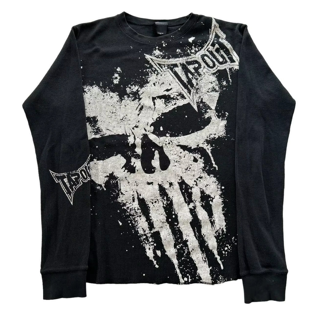 Y2K Classic Long Sleeves T Shirt Men Women Harajuku Retro Skull Graphic Print Oversized Tops Autumn T Shirt Goth Clothing