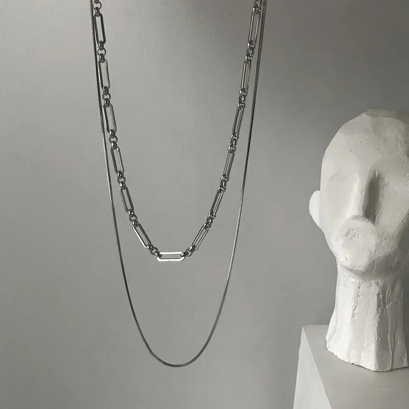2023 Trendy Stainless Stee Double Layer Chain Necklace Simple Minimalist Punk Necklace for Women Men Goth Grunge Emo Y2K Jewelry