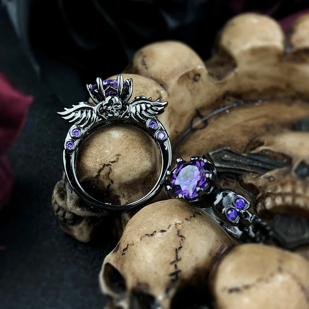 Goth Rings for Women Skeleton Punk Skull Ring Devil Wings Men'S Jewelry Vintage Gothic Accessories Halloween Party R623