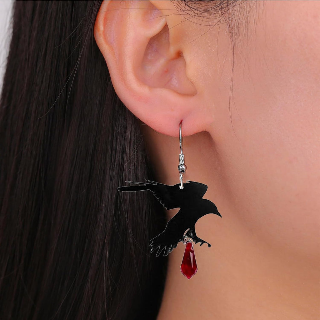 Gothic Raven Earrings Halloween Crow Earrings