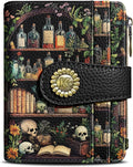 Bookshelves Skull Goth Small Rfid Women Wallet Zipper Coin Pocket