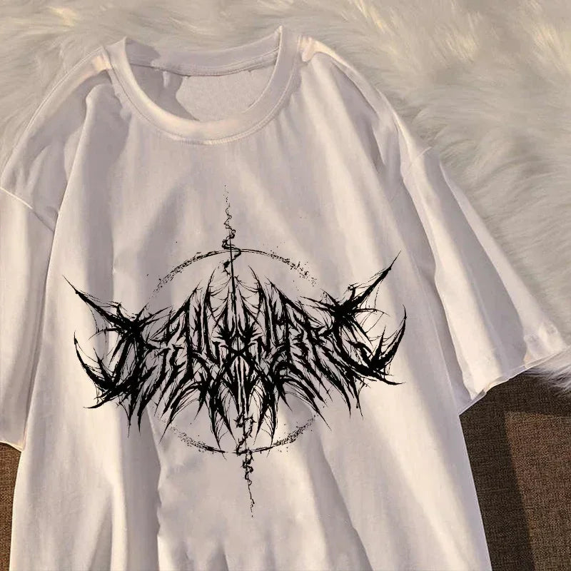 Women T-Shirt 90S Vintage Hip Hop Streetwear Kawaii Fashion Casual Tops Men'S T Shirt Lightning Letter Print Y2K Goth Punk