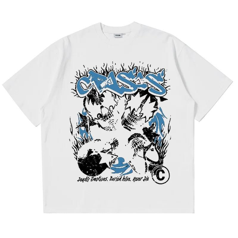 Men Tshirt Oversized Cotton Skulls Tees Y2K Tops Streetwear Goth Korean Fashion Short Sleeve Harajuku Graphic Aesthetic Clothing