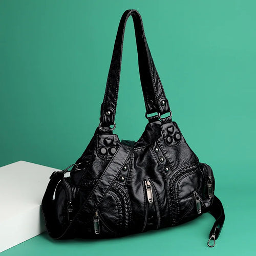 Black Y2K Women Shoulder Bag Vintage Punk Goth Fashion Designer Pu Leather Tote Bag Large Capacity Rivet Motorcycle Handbag