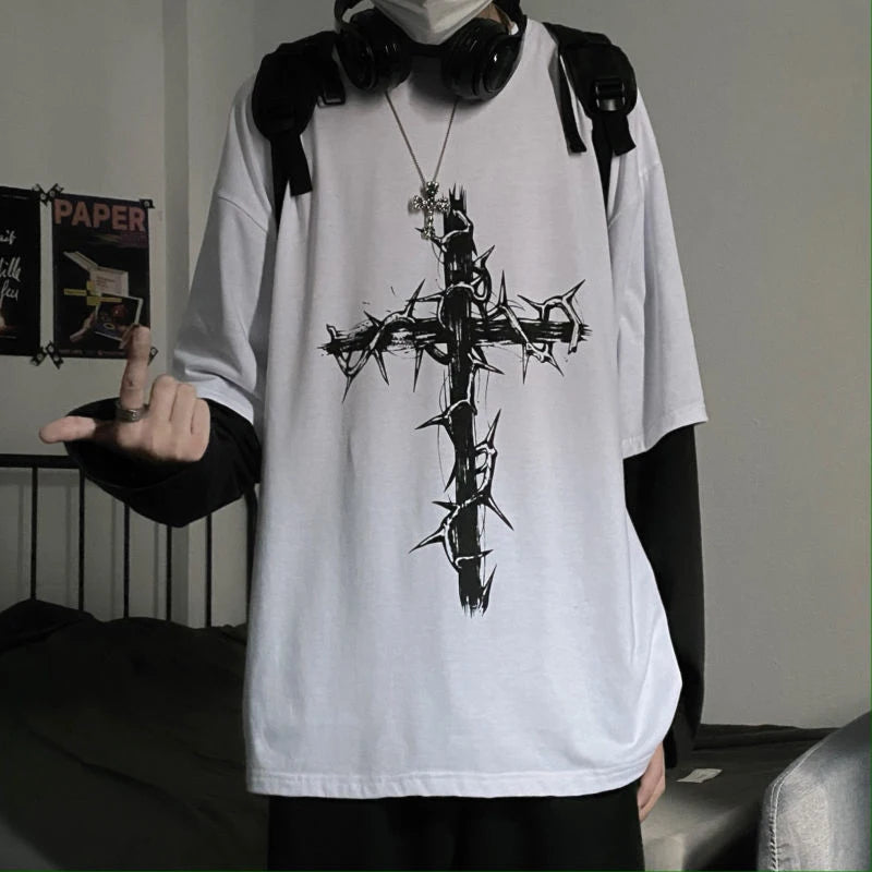 Grunge Clothes Women Long Sleeve Emo T-Shirt Casual Harajuku Men Aesthetic Pray Goth Top Alt Street Fashion Tshirts Indie Punk