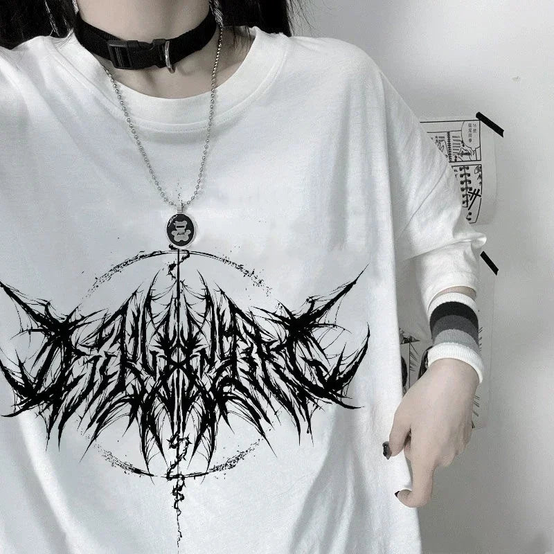 Women T-Shirt 90S Vintage Hip Hop Streetwear Kawaii Fashion Casual Tops Men'S T Shirt Lightning Letter Print Y2K Goth Punk