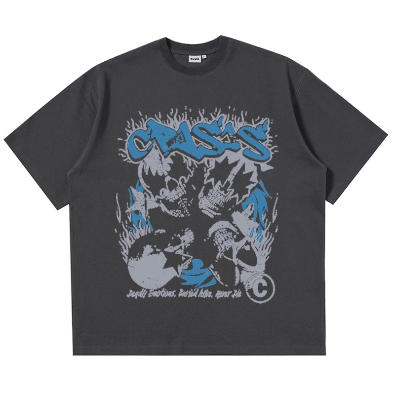 Men Tshirt Oversized Cotton Skulls Tees Y2K Tops Streetwear Goth Korean Fashion Short Sleeve Harajuku Graphic Aesthetic Clothing