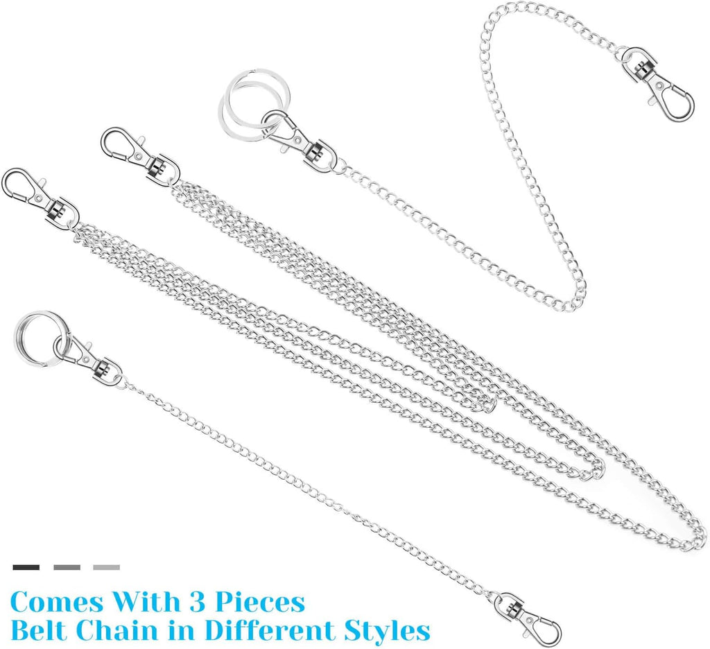 3Pcs Belt Chain, Pocket Chain, Chains for Wallet, Pants, Jeans, Goth Accessories for Eboy, Egirl, Men and Women