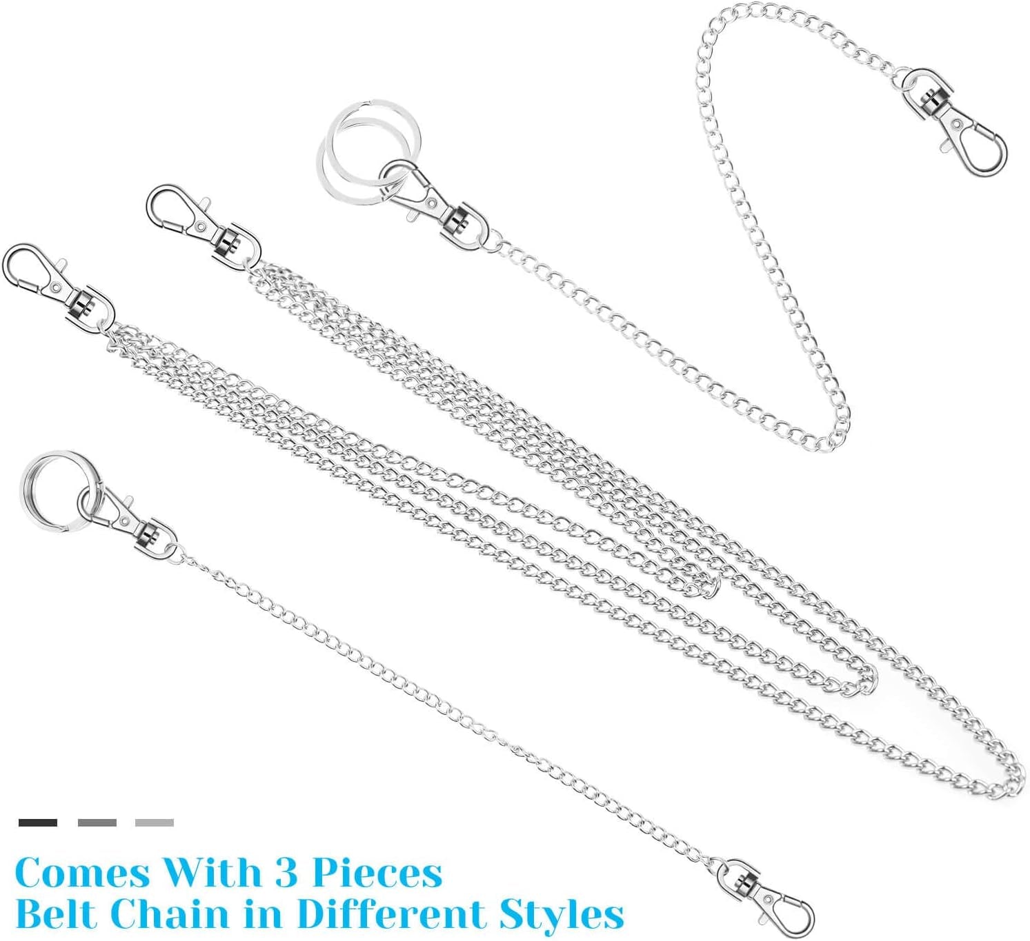 3Pcs Belt Chain, Pocket Chain, Chains for Wallet, Pants, Jeans, Goth Accessories for Eboy, Egirl, Men and Women