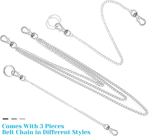 3Pcs Belt Chain, Pocket Chain, Chains for Wallet, Pants, Jeans, Goth Accessories for Eboy, Egirl, Men and Women