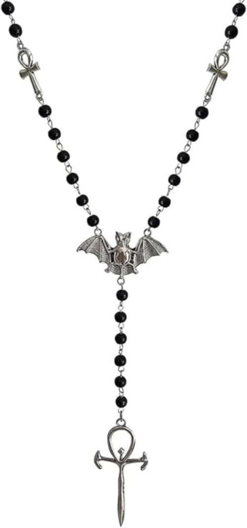 Ankh Cross Bat Necklace Gothic Vampire Rosary