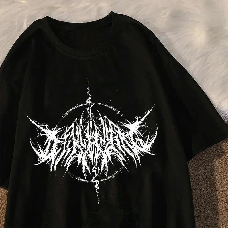 Women T-Shirt 90S Vintage Hip Hop Streetwear Kawaii Fashion Casual Tops Men'S T Shirt Lightning Letter Print Y2K Goth Punk