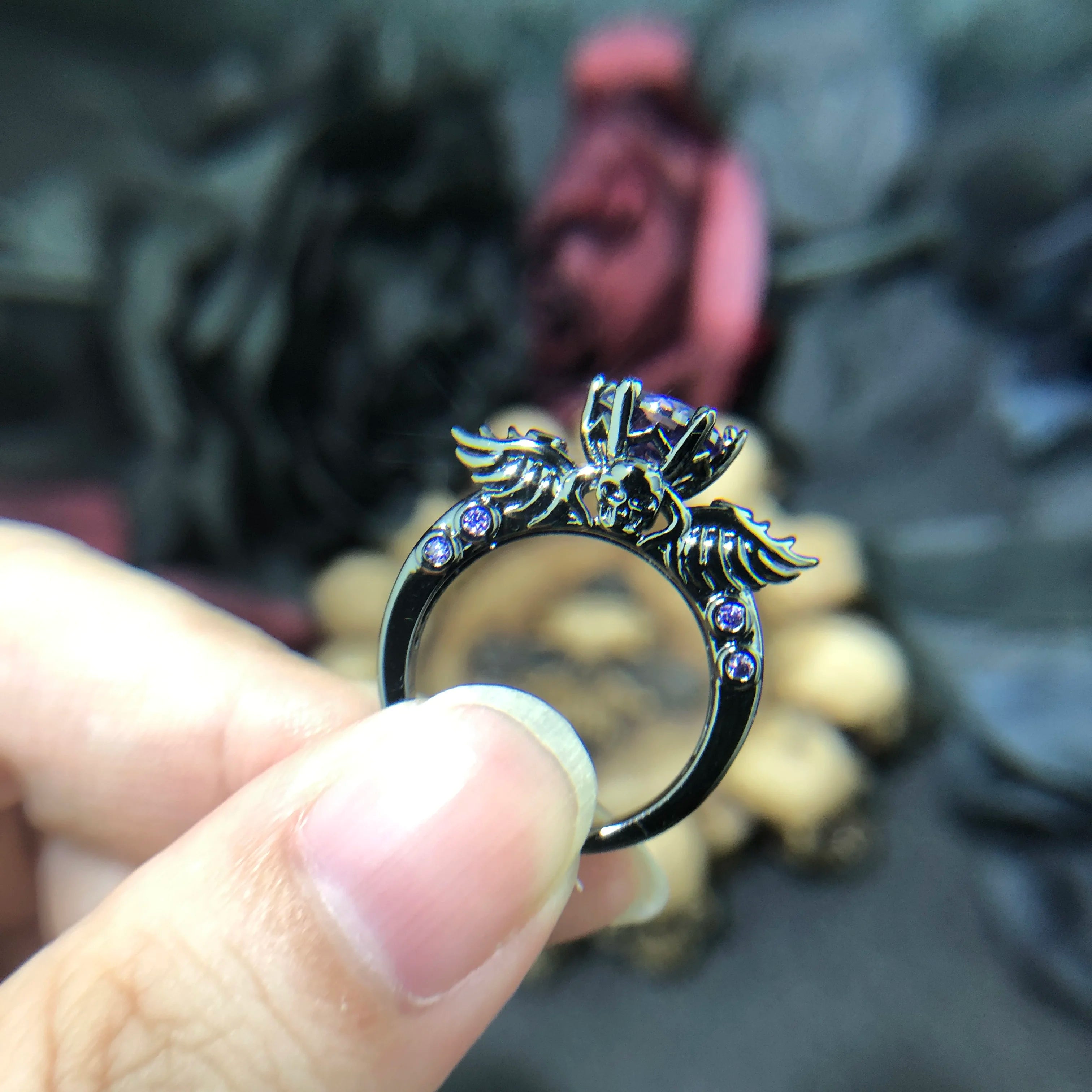 Goth Rings for Women Skeleton Punk Skull Ring Devil Wings Men'S Jewelry Vintage Gothic Accessories Halloween Party R623