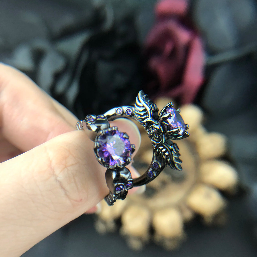 Goth Rings for Women Skeleton Punk Skull Ring Devil Wings Men'S Jewelry Vintage Gothic Accessories Halloween Party R623