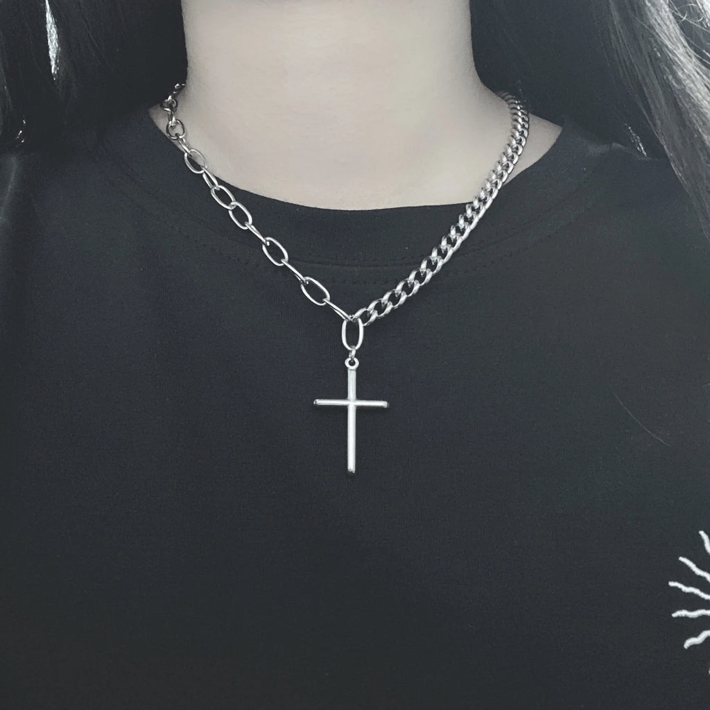 Multi-Layer Long Chain Necklace Punk Cross Pendant Necklace for Women Men Metal Chains Hip Hop Goth Jewelry Gifts Цепочка