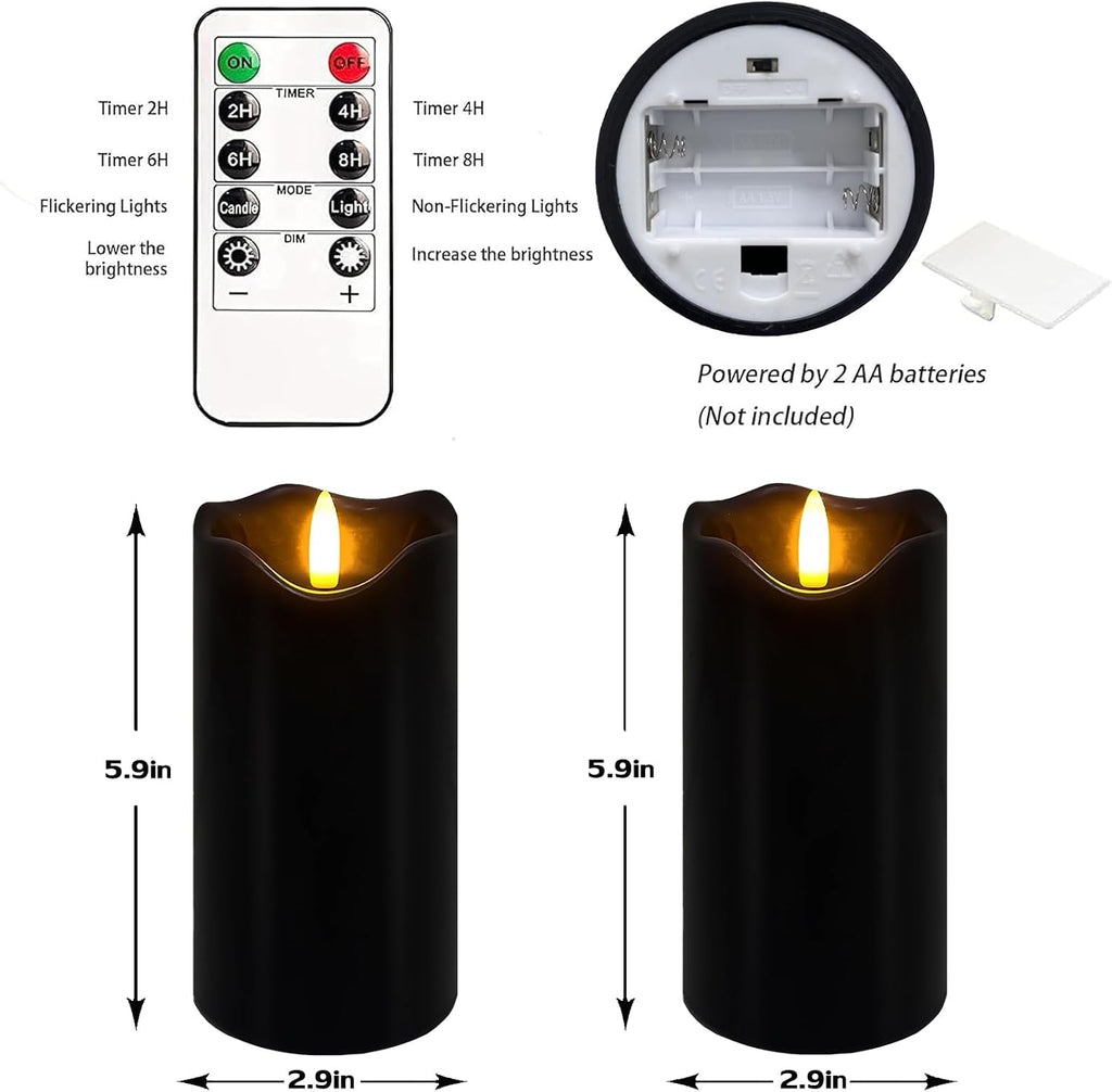 Black Flameless Candles Set of 2 Gothic Decor