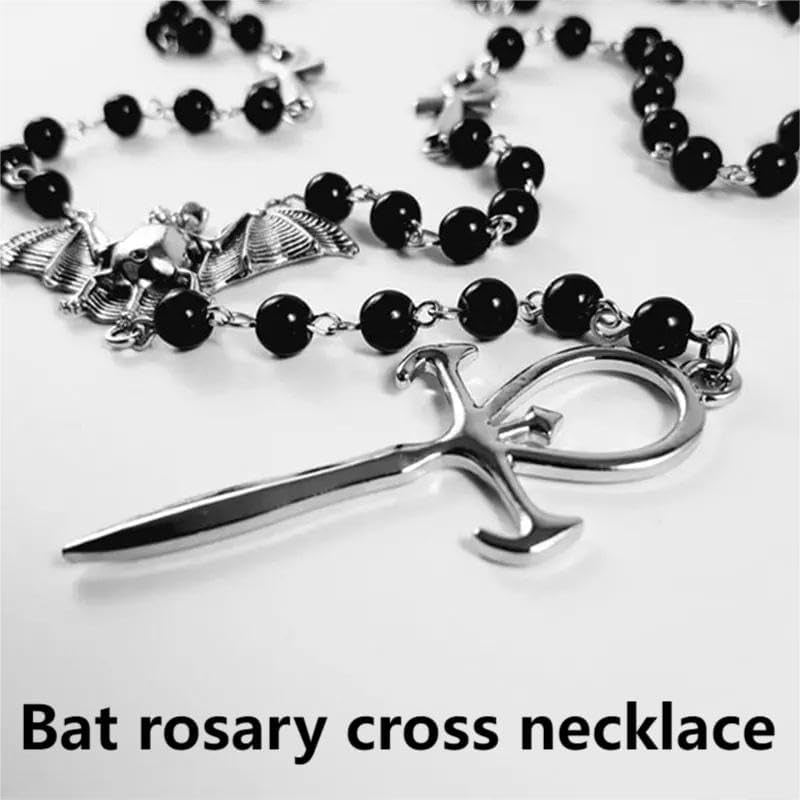 Ankh Cross Bat Necklace Gothic Vampire Rosary