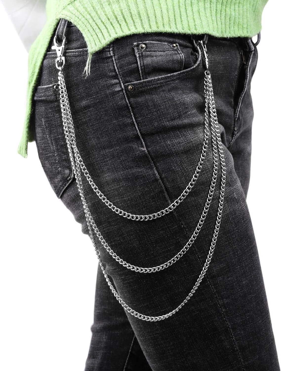 3Pcs Belt Chain, Pocket Chain, Chains for Wallet, Pants, Jeans, Goth Accessories for Eboy, Egirl, Men and Women