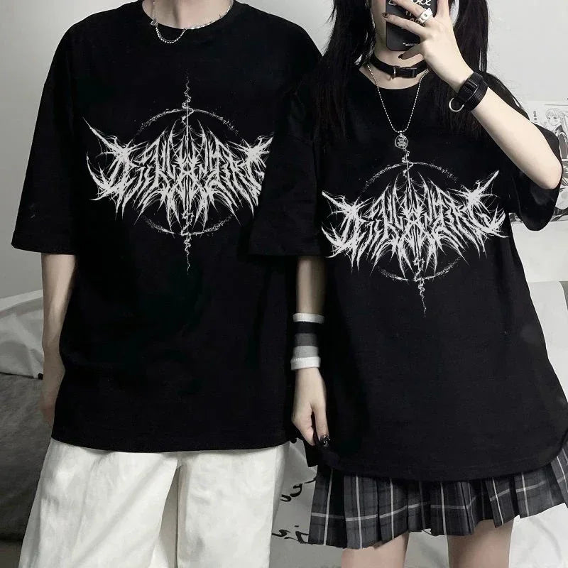 Women T-Shirt 90S Vintage Hip Hop Streetwear Kawaii Fashion Casual Tops Men'S T Shirt Lightning Letter Print Y2K Goth Punk