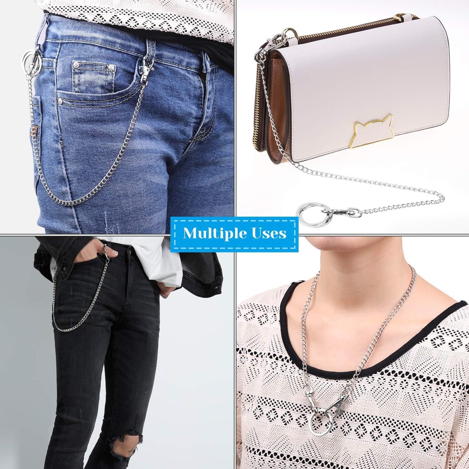 3Pcs Belt Chain, Pocket Chain, Chains for Wallet, Pants, Jeans, Goth Accessories for Eboy, Egirl, Men and Women
