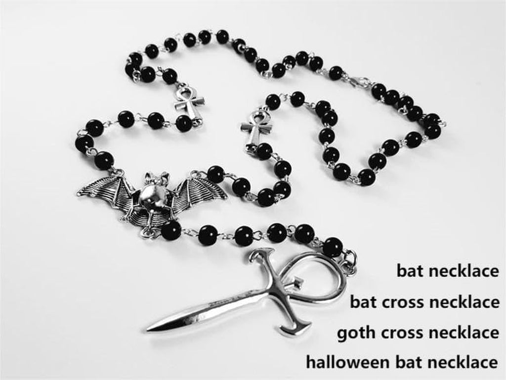 Ankh Cross Bat Necklace Gothic Vampire Rosary