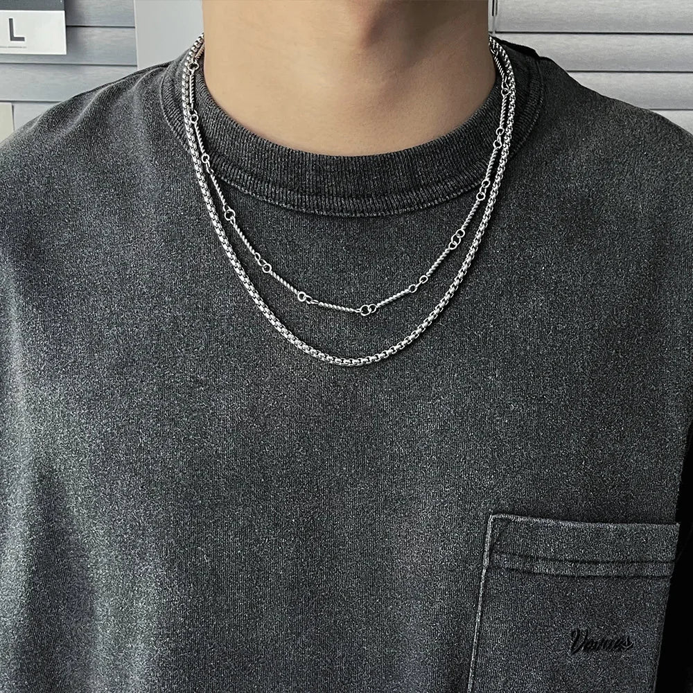 2023 Trendy Stainless Stee Double Layer Chain Necklace Simple Minimalist Punk Necklace for Women Men Goth Grunge Emo Y2K Jewelry