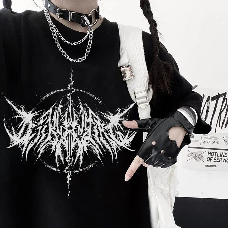 Women T-Shirt 90S Vintage Hip Hop Streetwear Kawaii Fashion Casual Tops Men'S T Shirt Lightning Letter Print Y2K Goth Punk