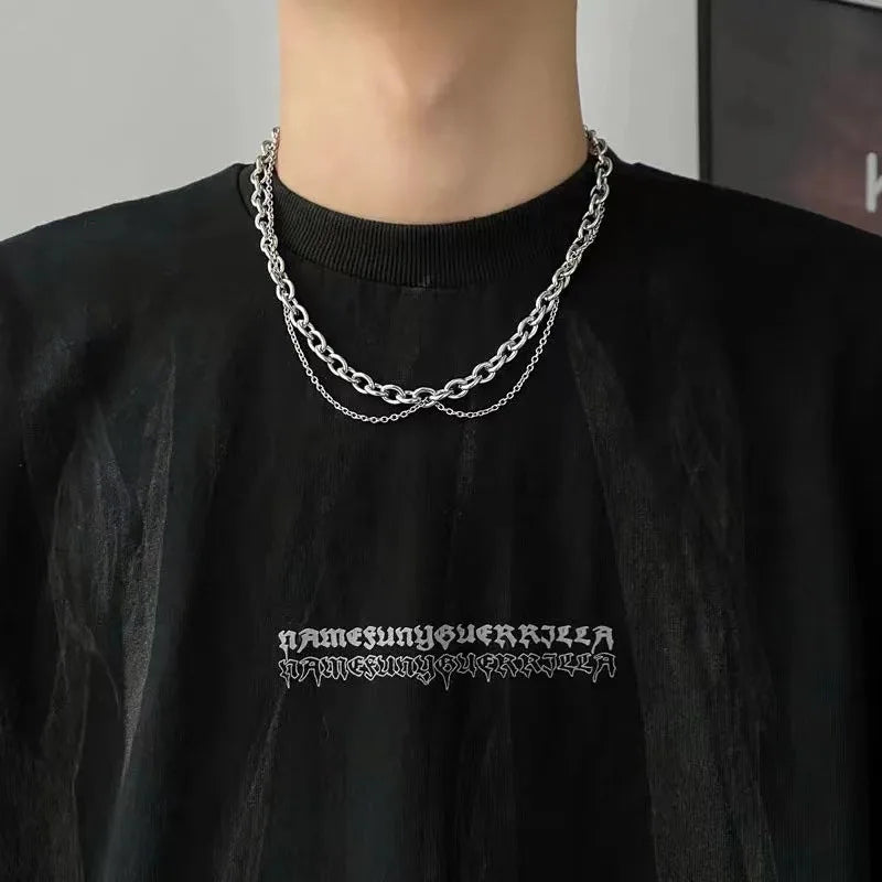 2023 Trendy Stainless Stee Double Layer Chain Necklace Simple Minimalist Punk Necklace for Women Men Goth Grunge Emo Y2K Jewelry