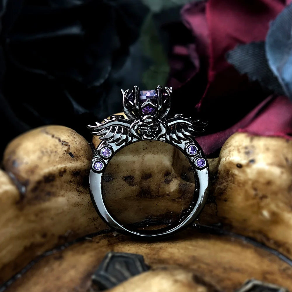 Goth Rings for Women Skeleton Punk Skull Ring Devil Wings Men'S Jewelry Vintage Gothic Accessories Halloween Party R623